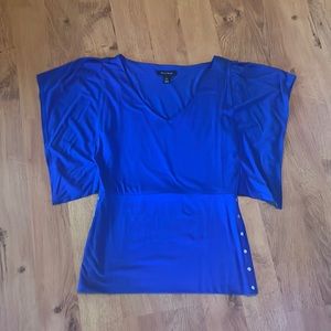 Royal blue v neck drape sleeve top